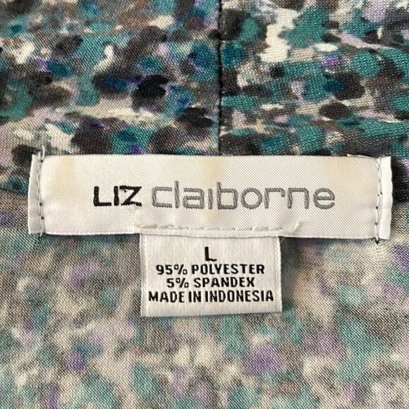 Liz Claiborne v-neck twist detail long sleeve abstract print stretchy blouse L - Picture 8 of 9